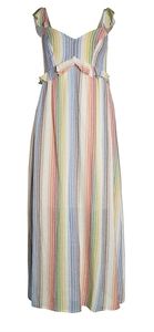 FOR THE REPUBLIC RAINBOW STRIPED RUFFLE MAXI DRESS WOMEN'S SIZE 1X